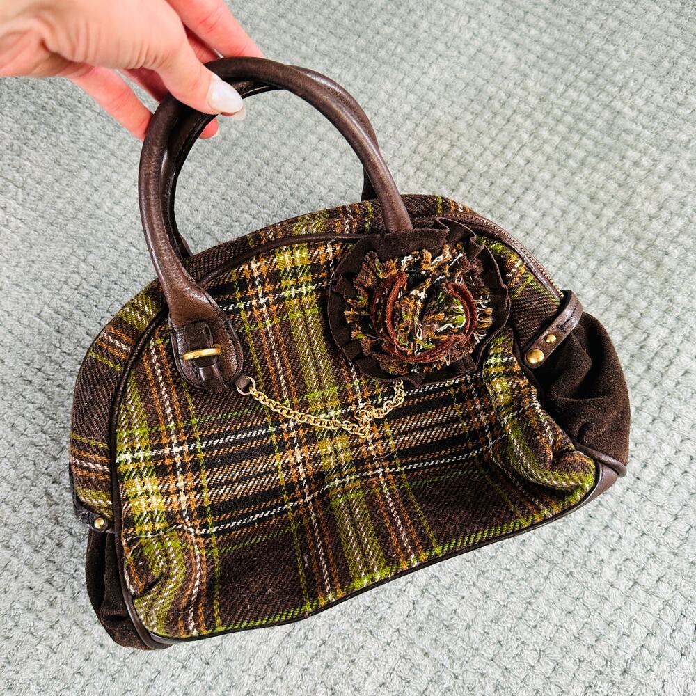Vintage RARE JUICY COUTURE Retro Y2K Brown Plaid Mini Shoulder Bag Florette
